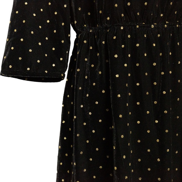 SEZANE Adelma Midi Dress in Black Velvet with Glitter Polka Dots - Size 6 - Picture 6 of 16